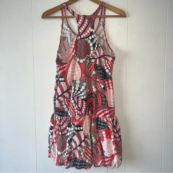 Tibi Terrycloth Bubble Hem Retro Print Razorback Mini Dress Pink Gray Green XS - Picture 6 of 9